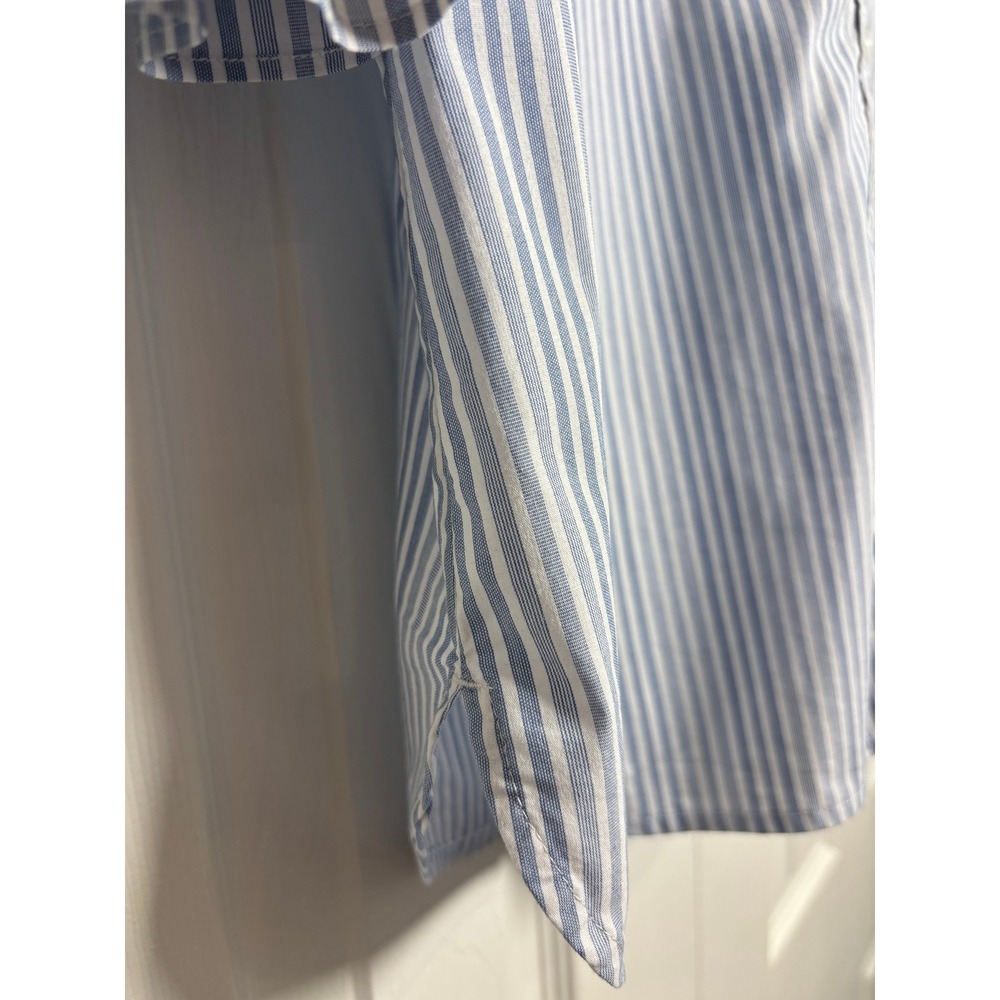 Chico's Blue White Striped Bell Sleeve Ruffle Button Down Shirt Size 1 Medium - Picture 3 of 6